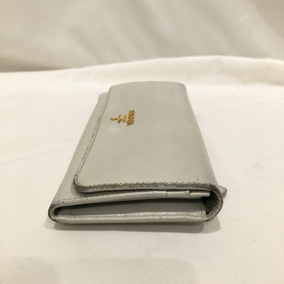 Prada White Saffiano Leather Long Wallet Sku#84118 (gently used, color loss) - Picture 3 of 15